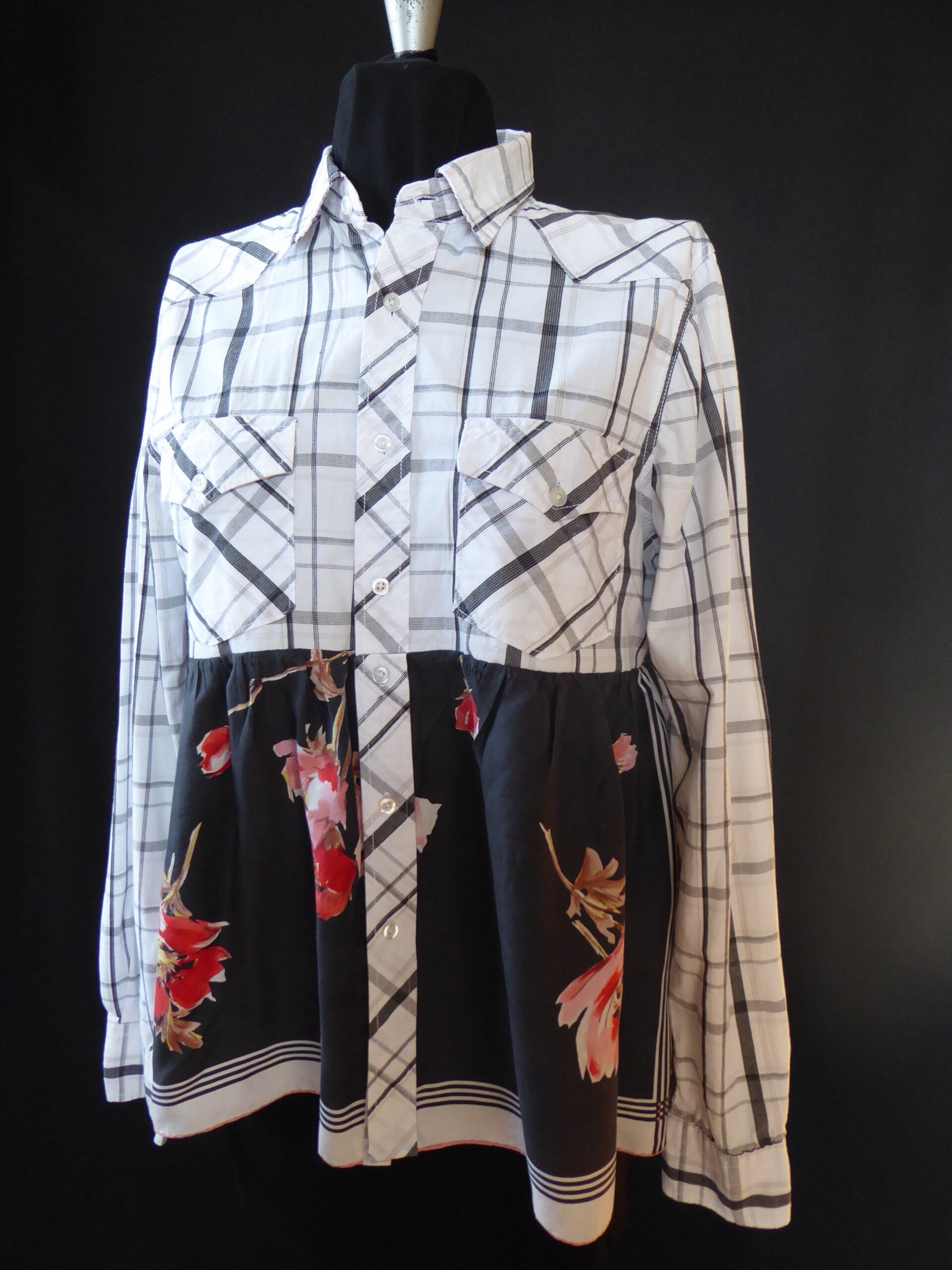 White & Black & Bold Silk Floral Ladies' Shirt